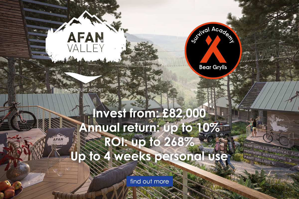 Afan Valley Adventure Resort with Bear Grylls Survival Academy - Invest from £82,000, Annual return up to 10%, ROI up to 268%, Up to 4 weeks personal use - Find out more